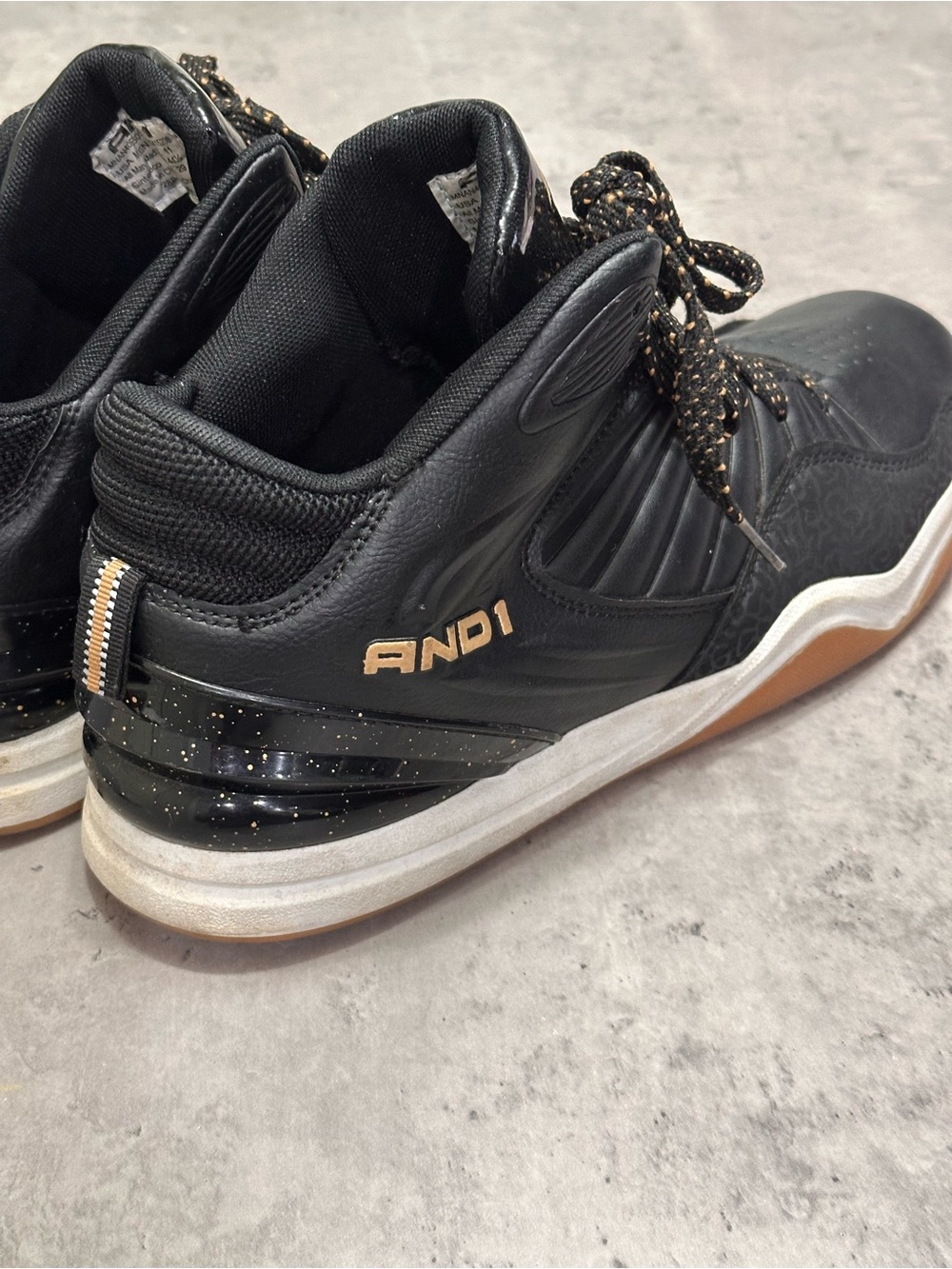 And1 Black High-Top Basketball Sneakers with Gold Accents - Picture 5 of 7